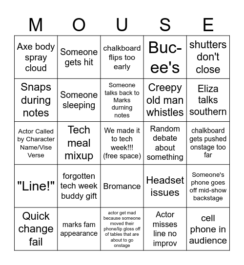 mamma mia Tech Week Bingo Card