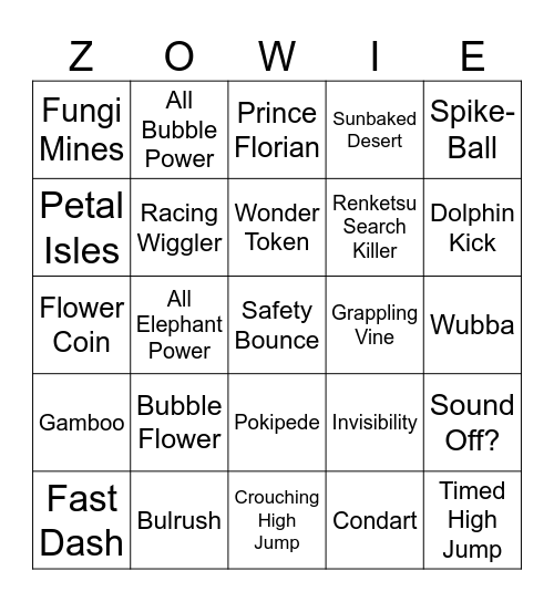 Cajun Round 1 (Super Mario Wonder) Bingo Card