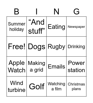 Daddy bingo Card