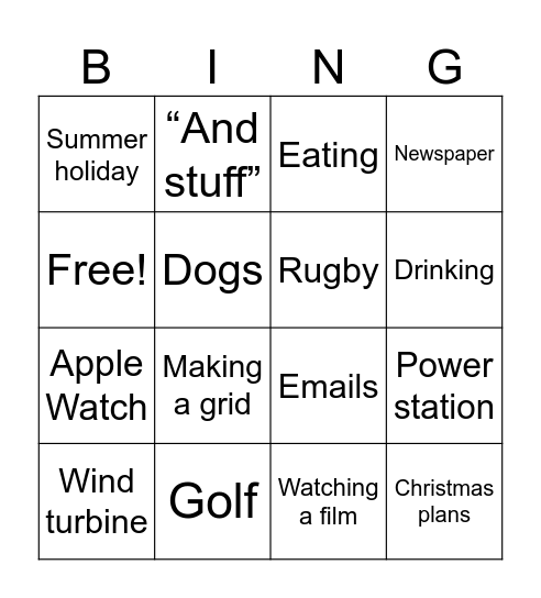 Daddy bingo Card