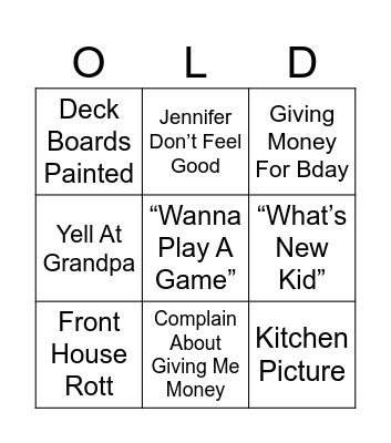 What Will Grandma Say Bingo Card