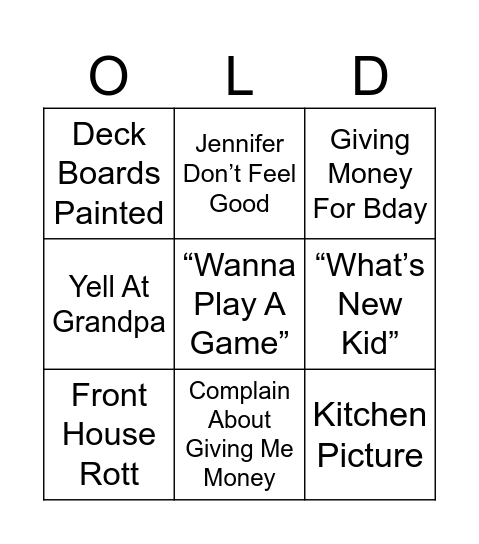 What Will Grandma Say Bingo Card