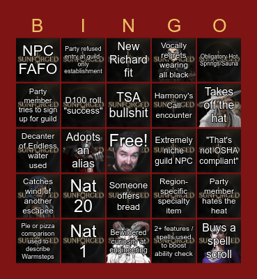 Sunforged Episode 46: Too Hot to Handle Bingo Card