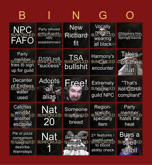 Sunforged Episode 46: Too Hot to Handle Bingo Card