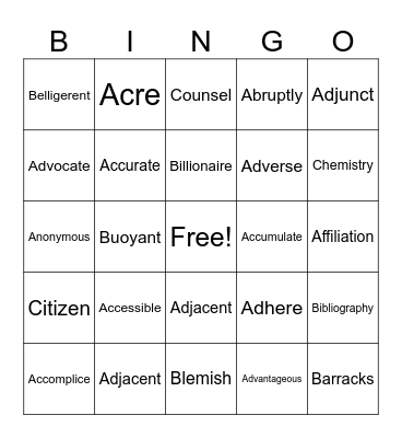 Untitled Bingo Card