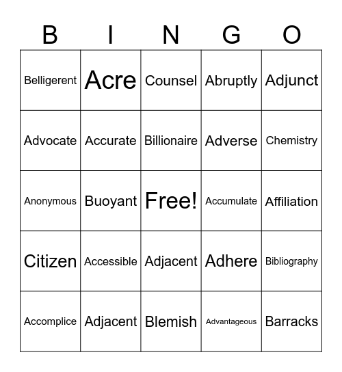 Untitled Bingo Card