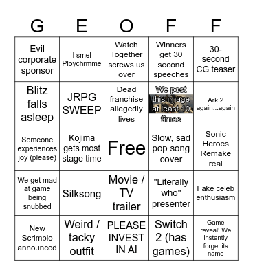 The Geoff Awards 2024 Bingo Card