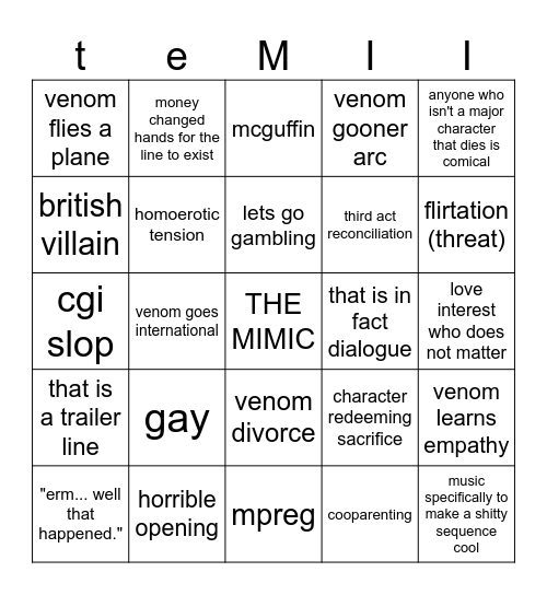 The forced gay situation Bingo Card