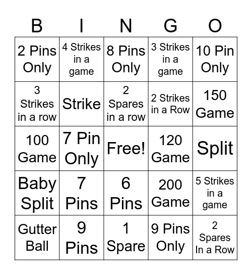 Bowling Bingo Card