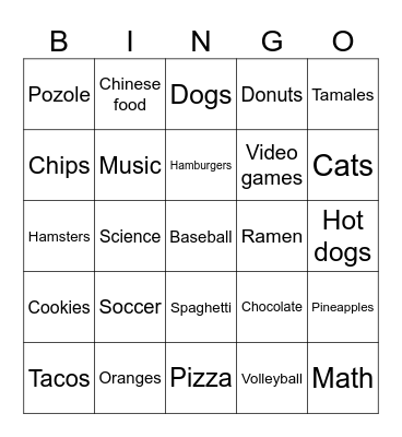 I like... Bingo Card