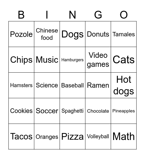 I like... Bingo Card