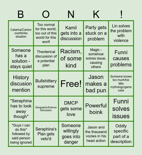 Scion Sheneningans Bingo Card