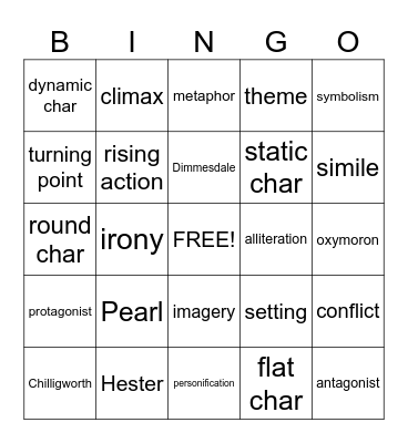 Scarlet Letter BINGO Card