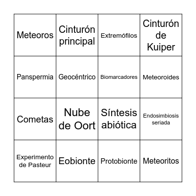 TEMA 2 - Sistema solar y astrobiología Bingo Card