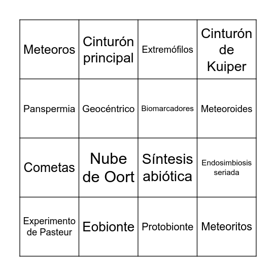 TEMA 2 - Sistema solar y astrobiología Bingo Card