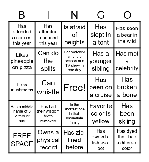 Untitled Bingo Card