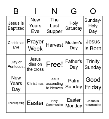 What Do We Celebrate or Remember? Bingo Card