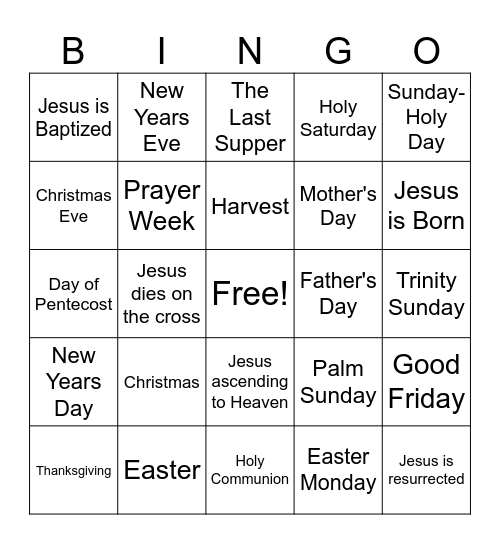 What Do We Celebrate or Remember? Bingo Card