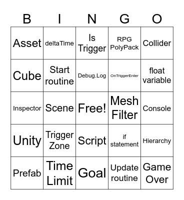 2A Unit 3: Elements of Game Design Bingo Card