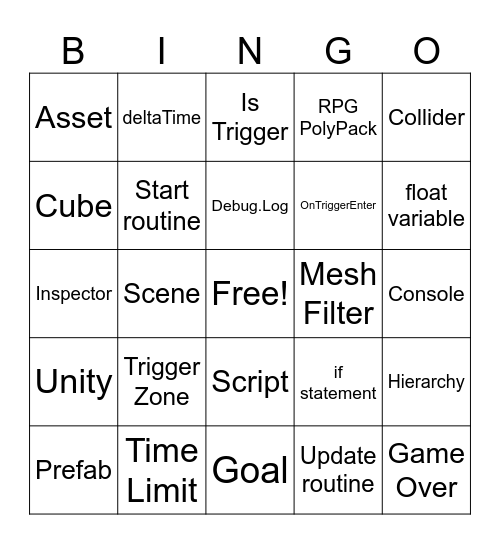 2A Unit 3: Elements of Game Design Bingo Card