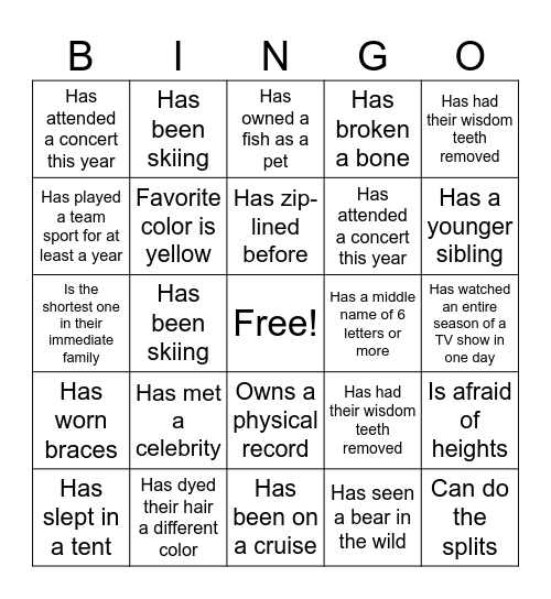 Untitled Bingo Card