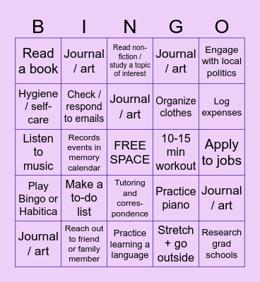 Daily Goals :) Bingo Card