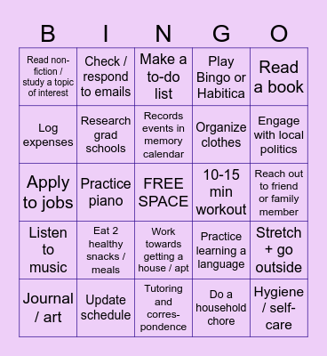Daily Goals :) Bingo Card