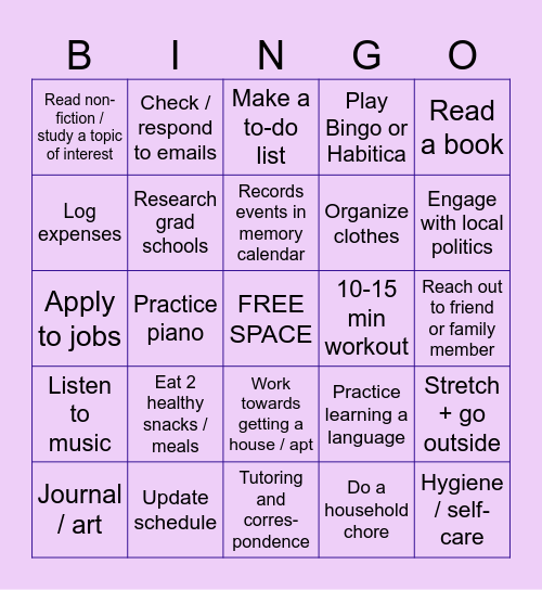 Daily Goals :) Bingo Card