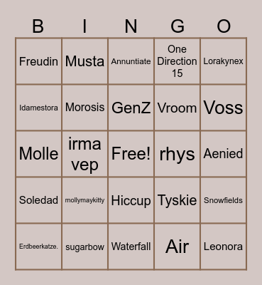 Ynxt friends bingo Card