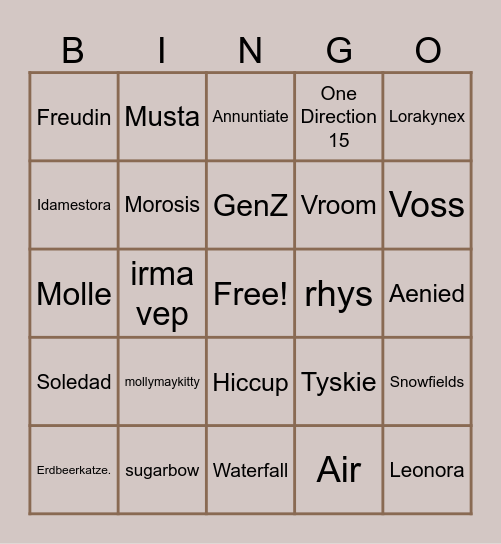 Ynxt friends bingo Card