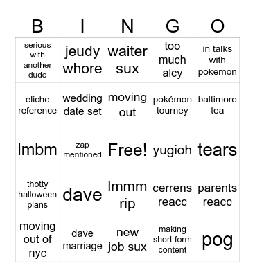 cheryl announcement Bingo Card