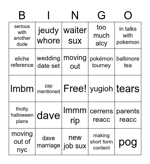 cheryl announcement Bingo Card