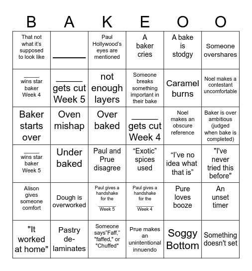 Caramel and Pastries Oh My! Bingo Card