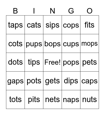 Lesson 20 Bingo Card