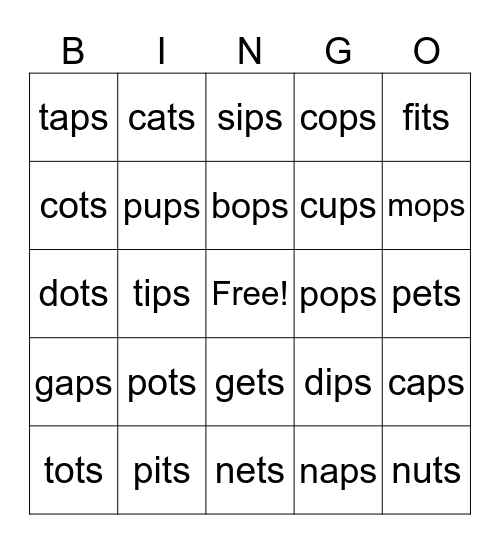 Lesson 20 Bingo Card