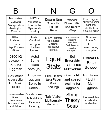 BOWSER VS EGGMAN Bingo Card