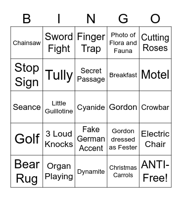 Addams Family - Round 1 Bingo Card