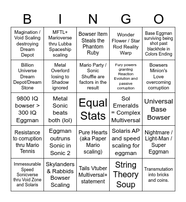 BOWSER VS EGGMAN Bingo Card