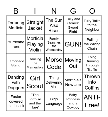 Addams Family - Round 3 Bingo Card