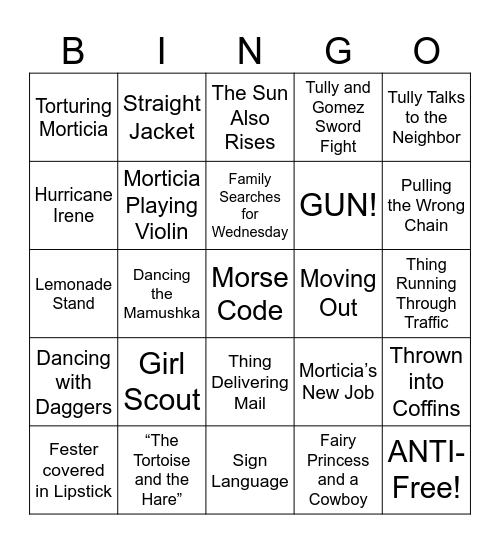 Addams Family - Round 3 Bingo Card