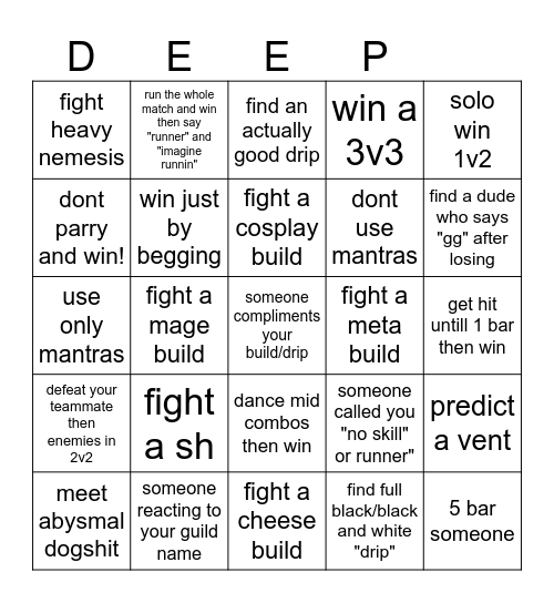 deepwoken bingo Card