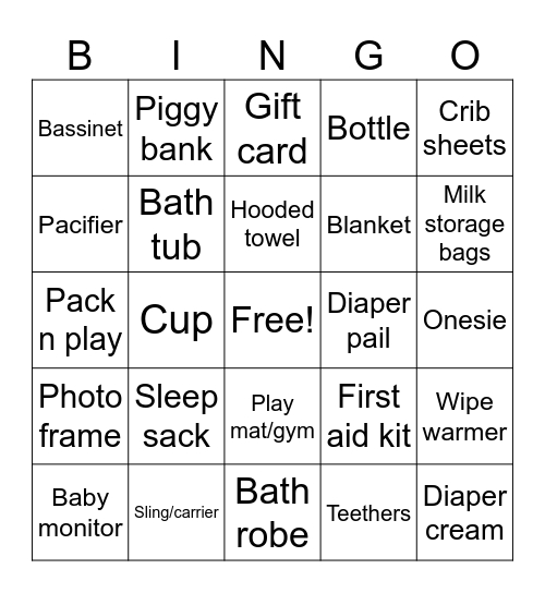 Baby Shower Bingo Card