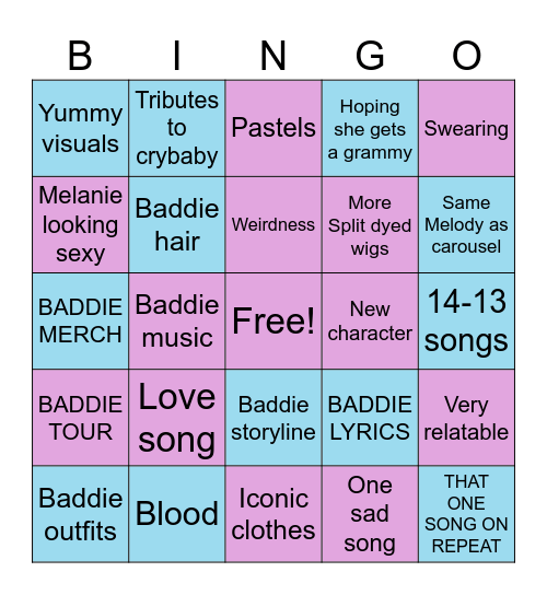 Melanie Martinez album bingo Card