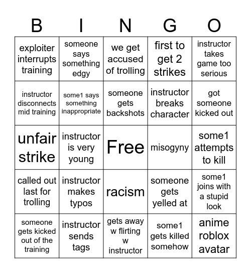 roblox military rp bingo Card