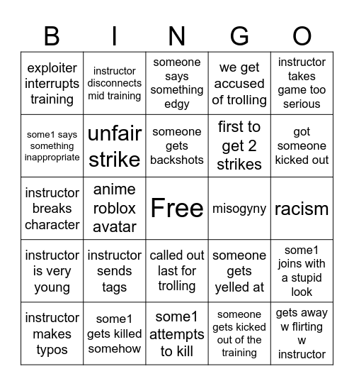 roblox military rp bingo Card