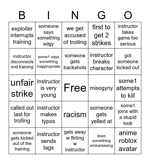 roblox military rp bingo Card