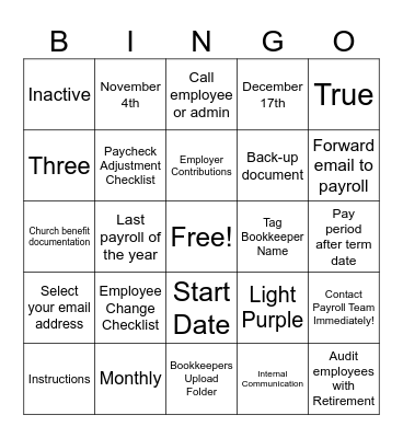 PAYROLL BINGO Card