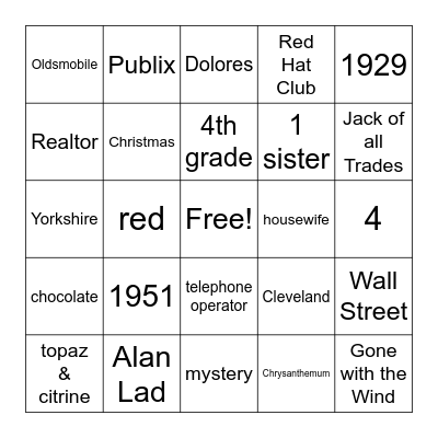 "All about Helen" Trivia Bingo Card
