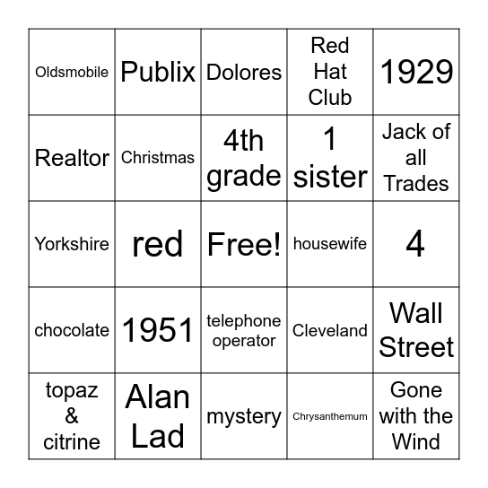"All about Helen" Trivia Bingo Card