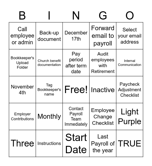 PAYROLL BINGO Card